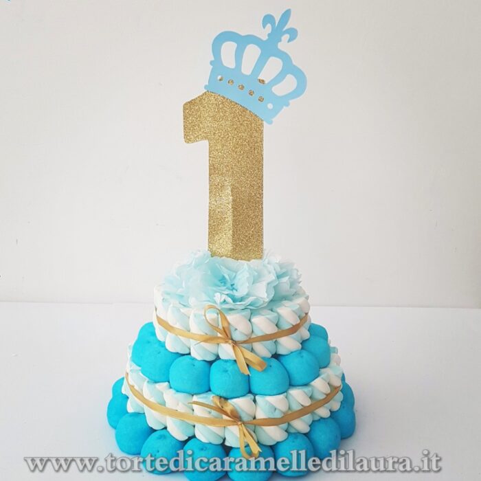 Torta Fiori Azzurri Lettera Oro-0