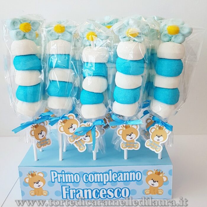 Base con 20 Spiedini Bianco Azzurro Orsetto Boy-0