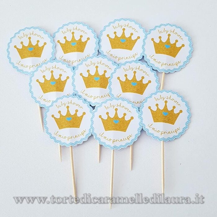 Topper Cupcake Corona Oro Azzurro 20 pz-0