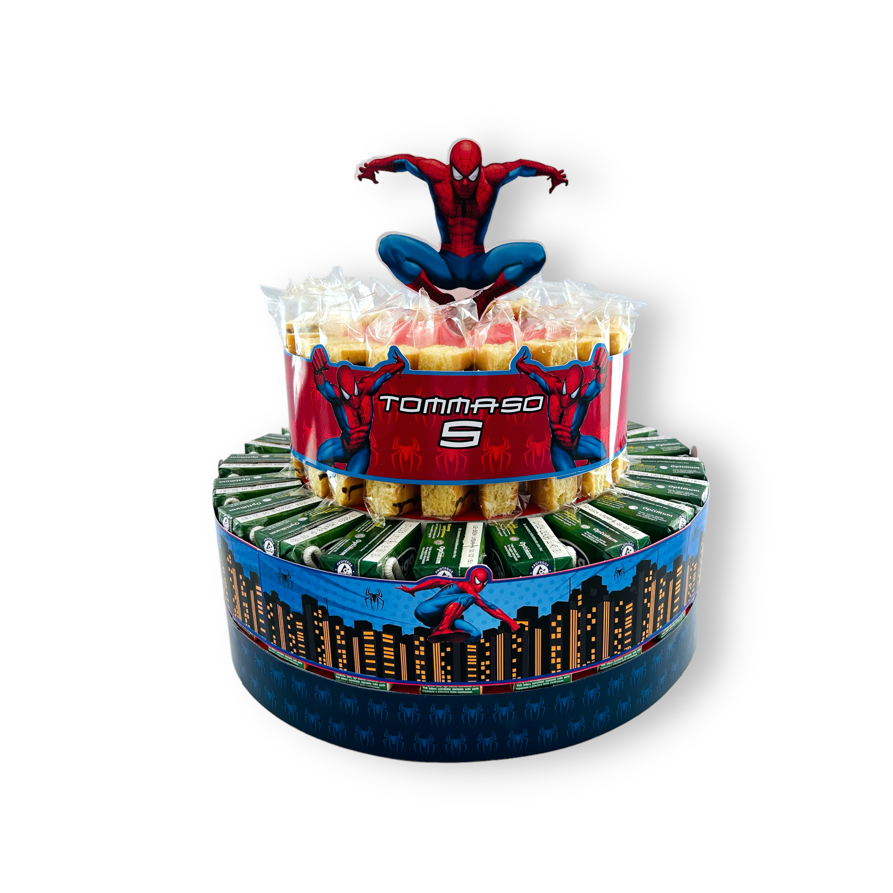 Torta Spiderman 20 Merendine e 20 Succhi di Frutta