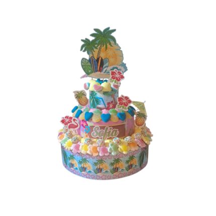 Torta 3 piani caramelle tema Hawaiano